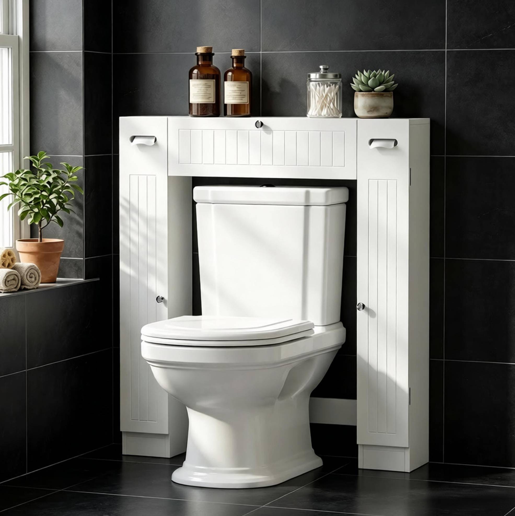 Badmöbel Über Wc Mit 2 Schränken, Schublade Und Toilettenpapierhalter Havrya