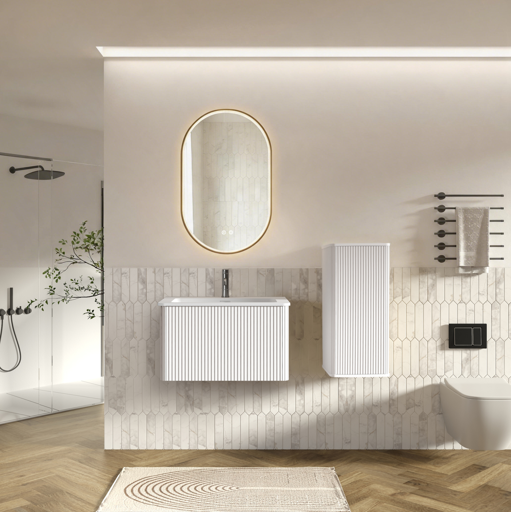 Badmöbel Mit Waschbecken Und Led-spiegel, 81 X 46,5 X 37 Cm, Weiß Havrya