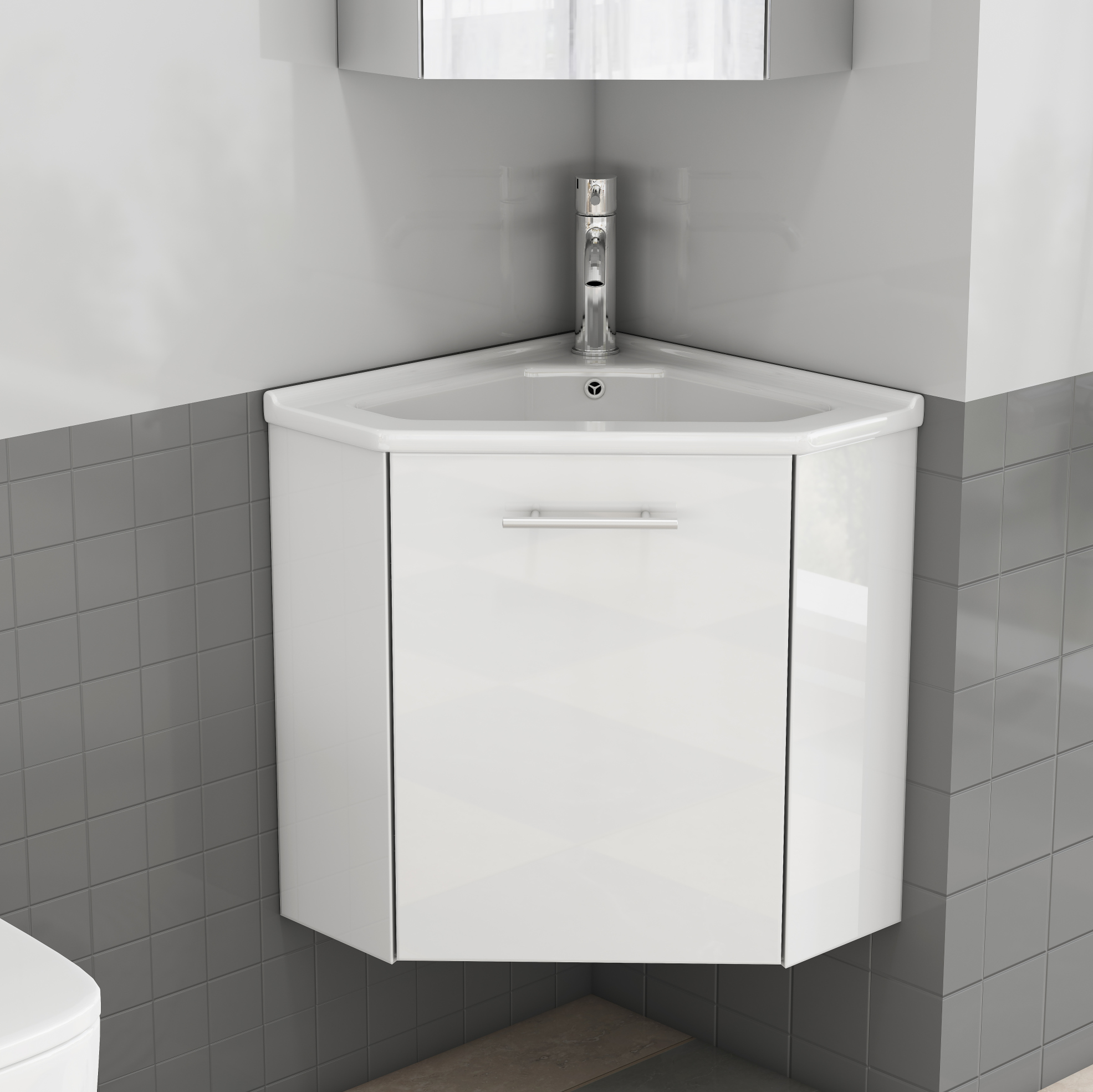 Eck-badezimmermöbel Mit Keramikwaschbecken, Weiß Havrya