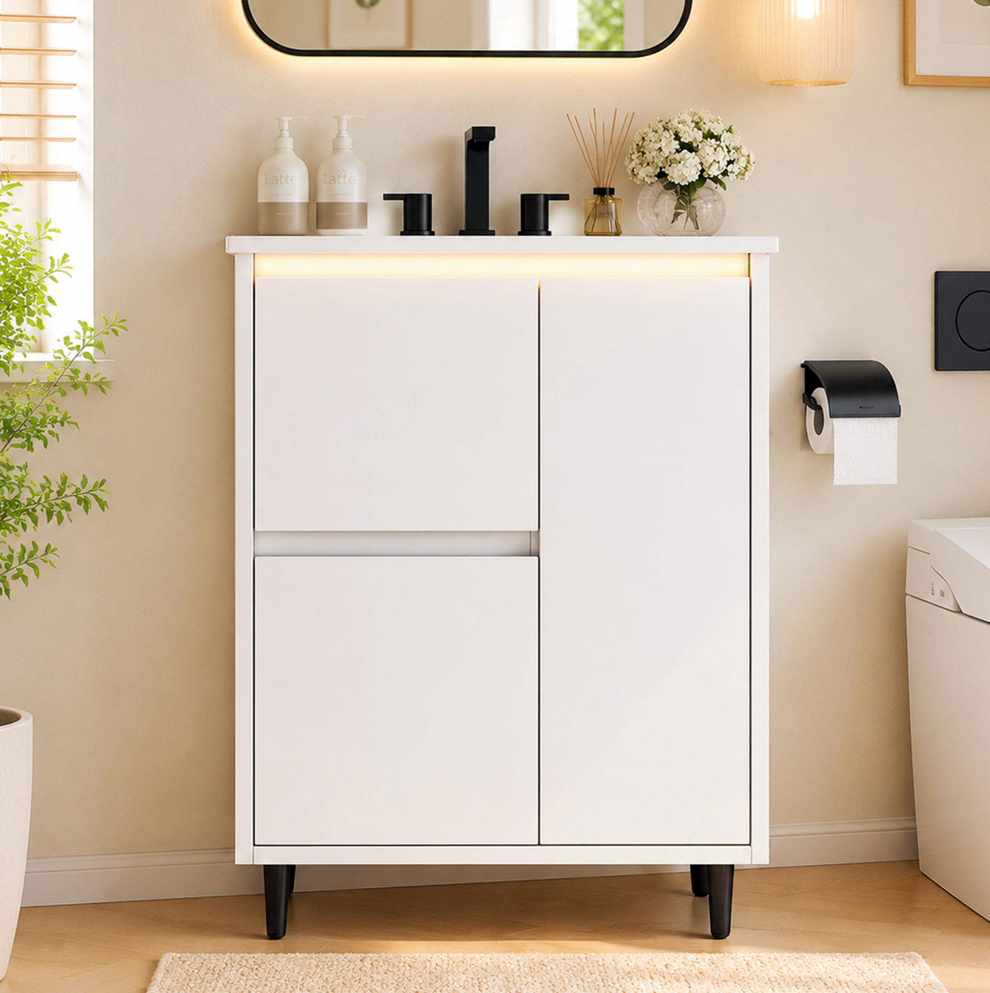 Waschtischunterschrank Mit Integriertem Waschbecken, 61 X 46,5 X 87 Cm, Weiß Havrya