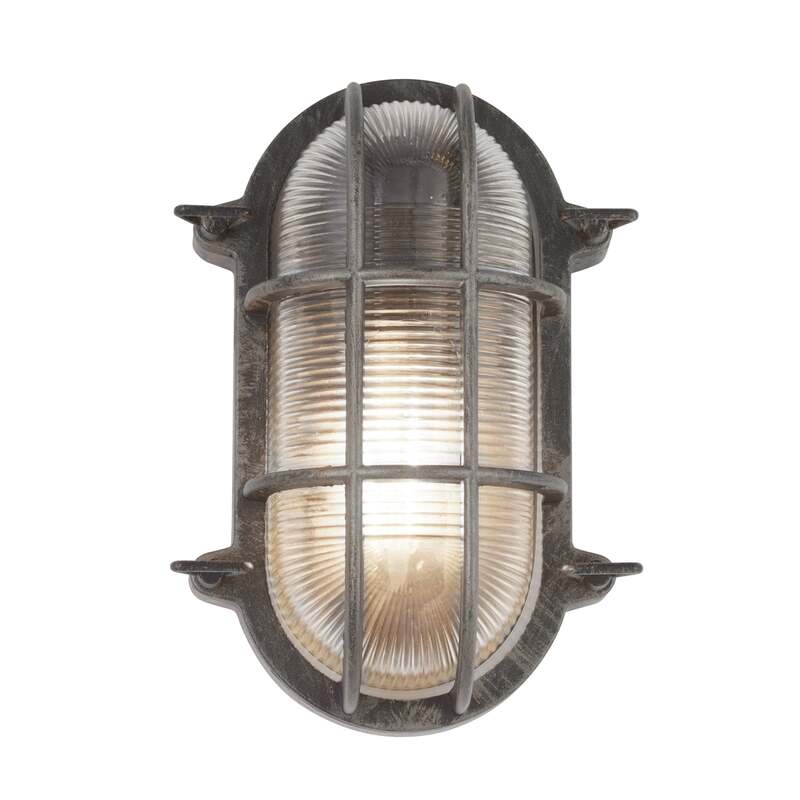 [gebraucht] B-ware Schiffarmatur Porto Oval Schwarz-silber E27 Dimmbar Ip44 60w Searchlight