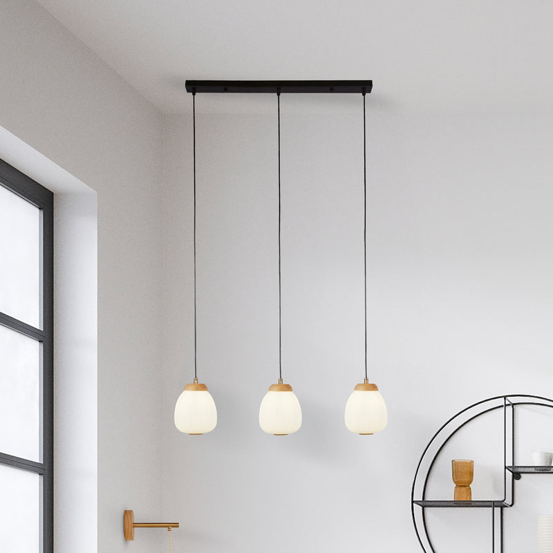 [neuwertig] B-ware Searchlight Hängeleuchte Ella 3-flammig Weiß Holz Dimmbar E14 21w 78,5cm