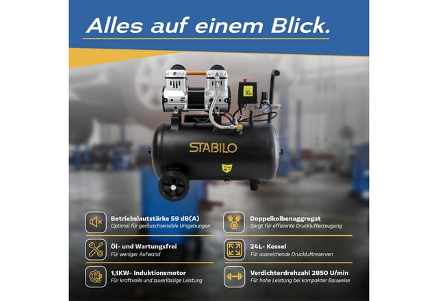 Kompressor Silent 8 Bar Mit 24 L Kessel Und 1,1 Kw Schallgedämmt