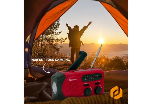 DENVER SCR-2010 - Emergency Radio - Solar - Dynamo - 2000mAh Powerbank - AM/FM - Rot