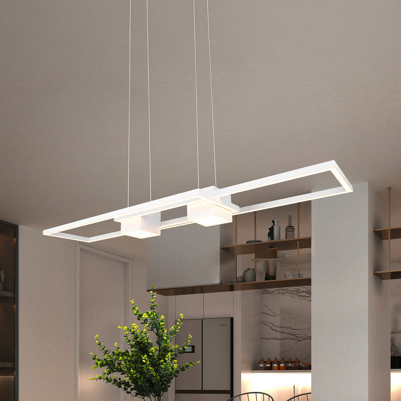 [neuwertig] B-ware Trio Lighting Hängeleuchte Albany Led Dimmbar Weiß 100x28cm Alu Fernbedienung