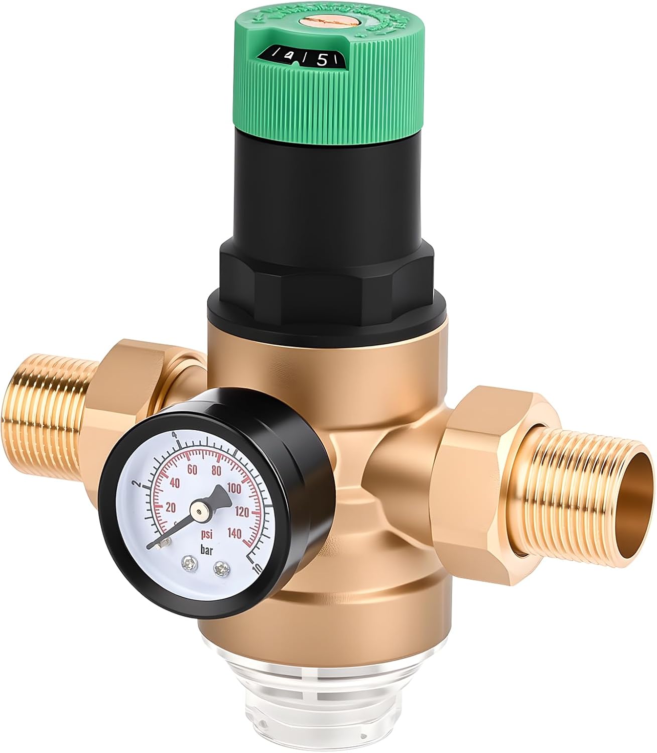 3/4"-wasserdruckminderer, Wasserdruckregler Mit Manometer Und Siebfilter, Druckreglerventil Aus Messing Für Häuser Und Gebäude