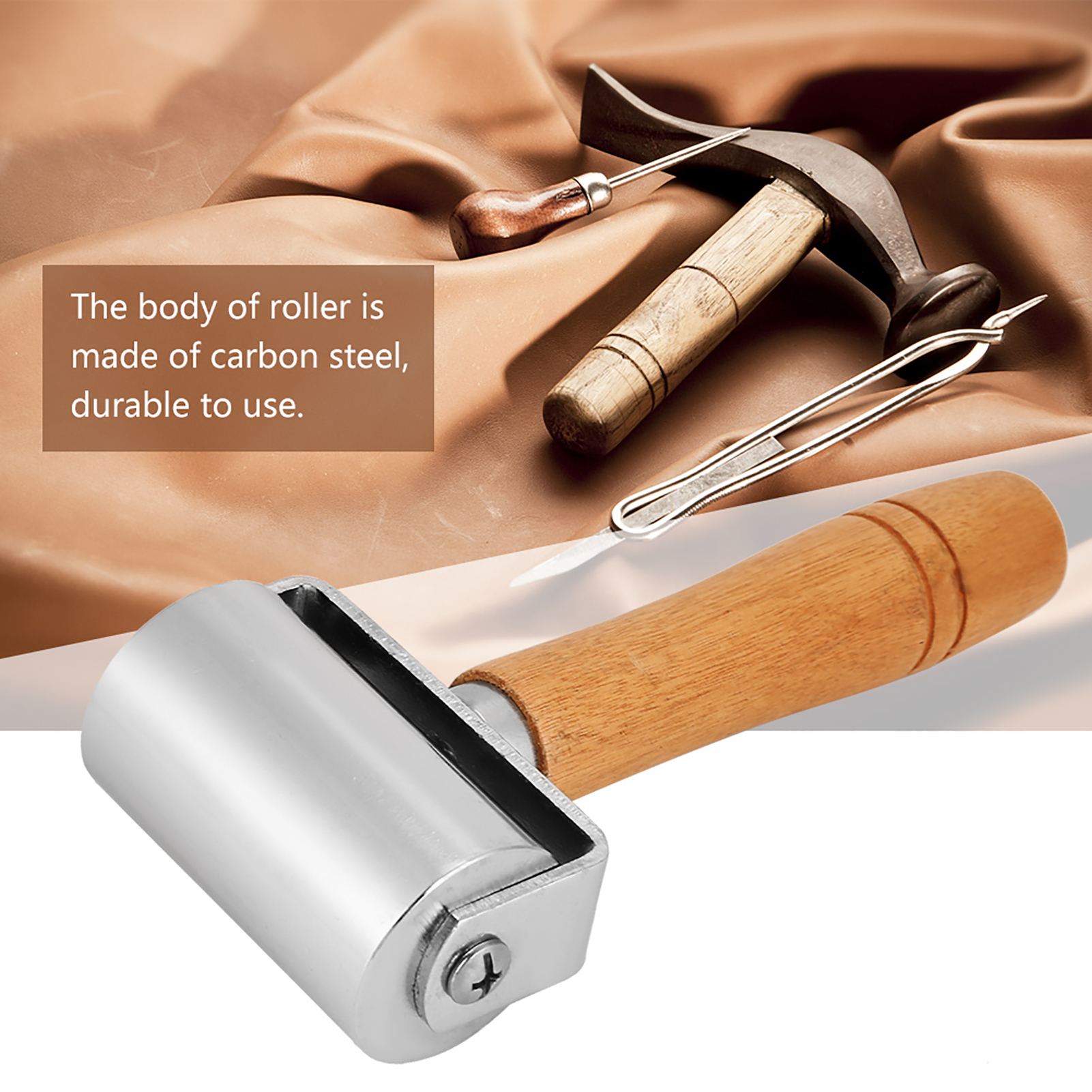 Handgefertigtes Werkzeug Zum Rollen Von Leder Mit Holzgriff Aus Kohlenstoffstahl (6 Cm)