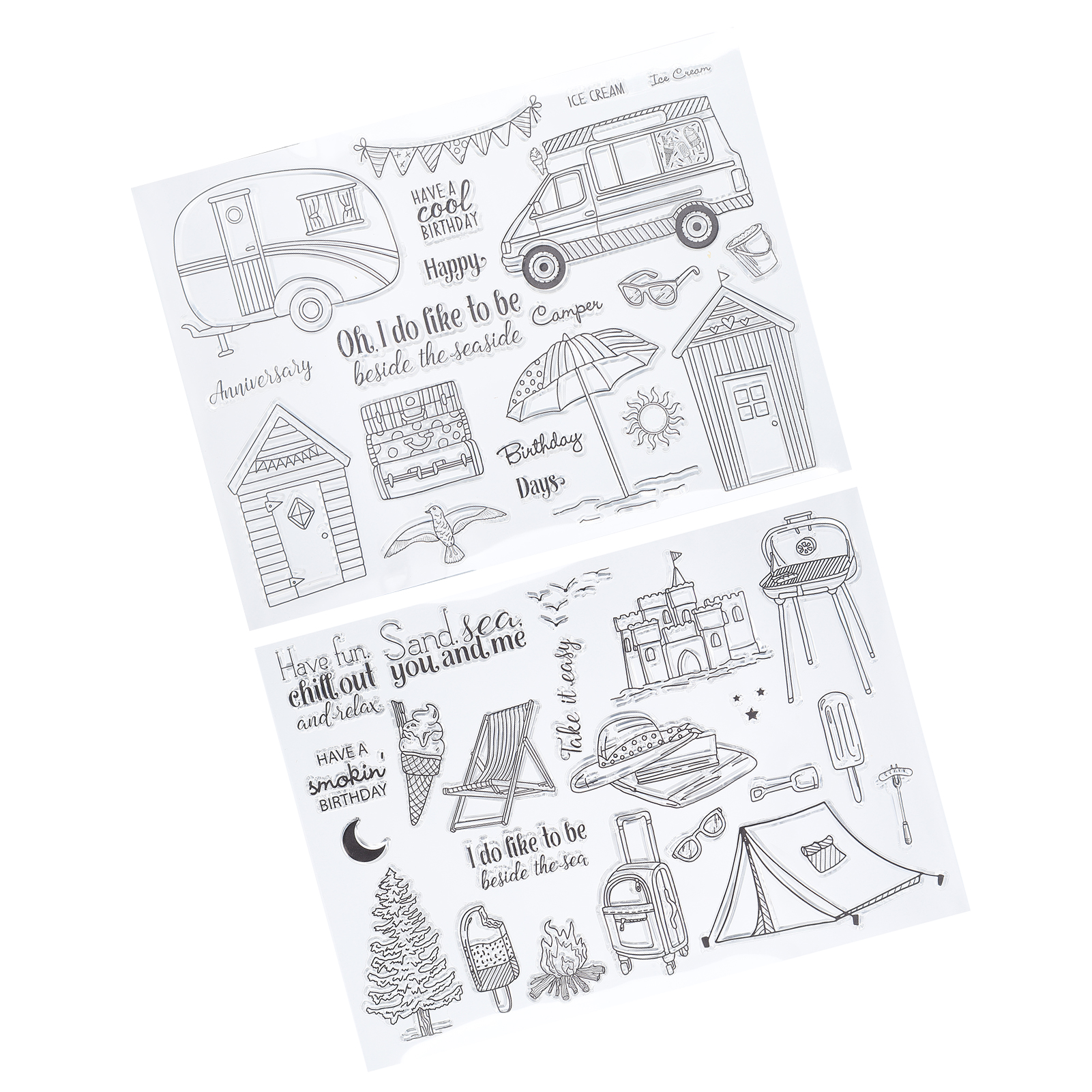 2 Stück Transparente Stempel Aus Tpr-siegelmaterial: Sommerausflug, Schloss, Auto, Zelt – Ideal Für Kartenbasteln, Diy Und Scrapbooking