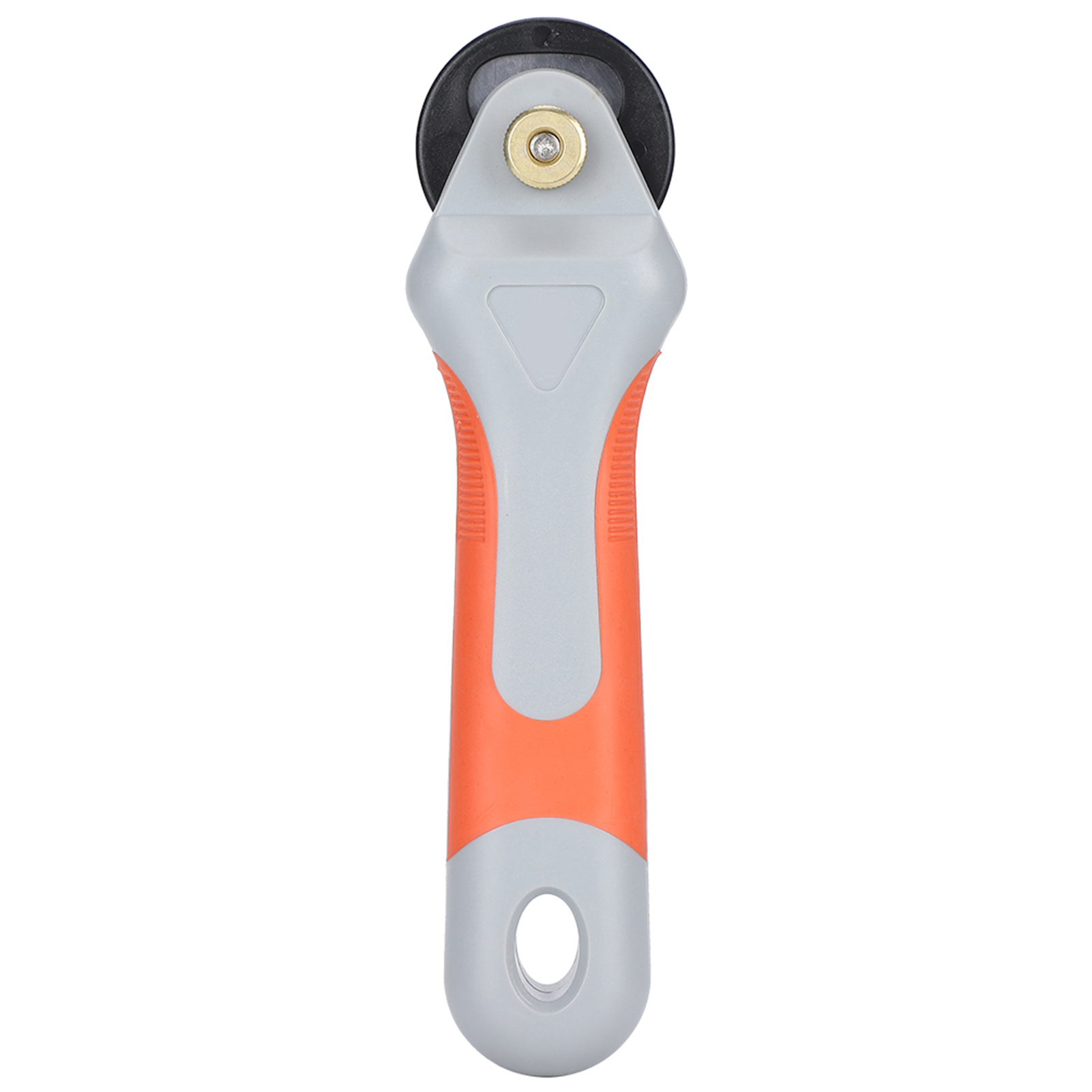 Handbetriebener Rotationsmesser Mit Runden, Orange-grauen Schneideflächen Zum Nähen, Schneiden Und Basteln.
