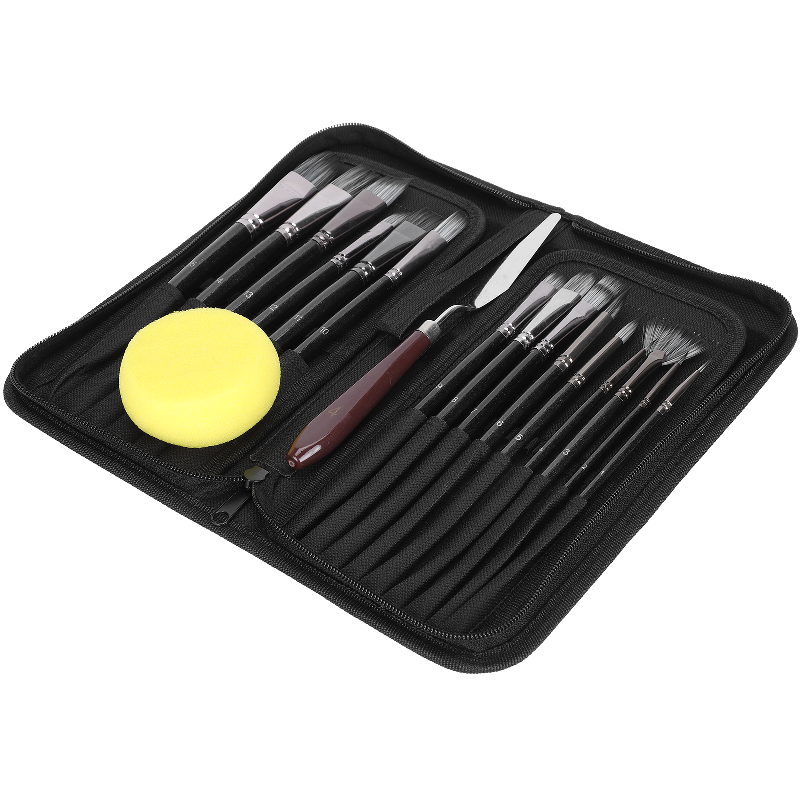Pinselset Aus Nylon Für Gouache-, Acryl- Und Ölmalerei, Schwammaufbewahrungstasche, Künstlerbedarf, Schwarz