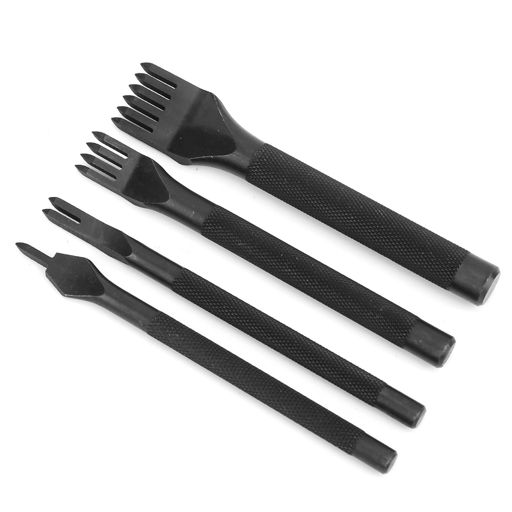 4-teiliges Meißelset Mit Zinken Für Lederhandwerk, Diy-werkzeug, Schwarz Galvanisiert, 3 Mm