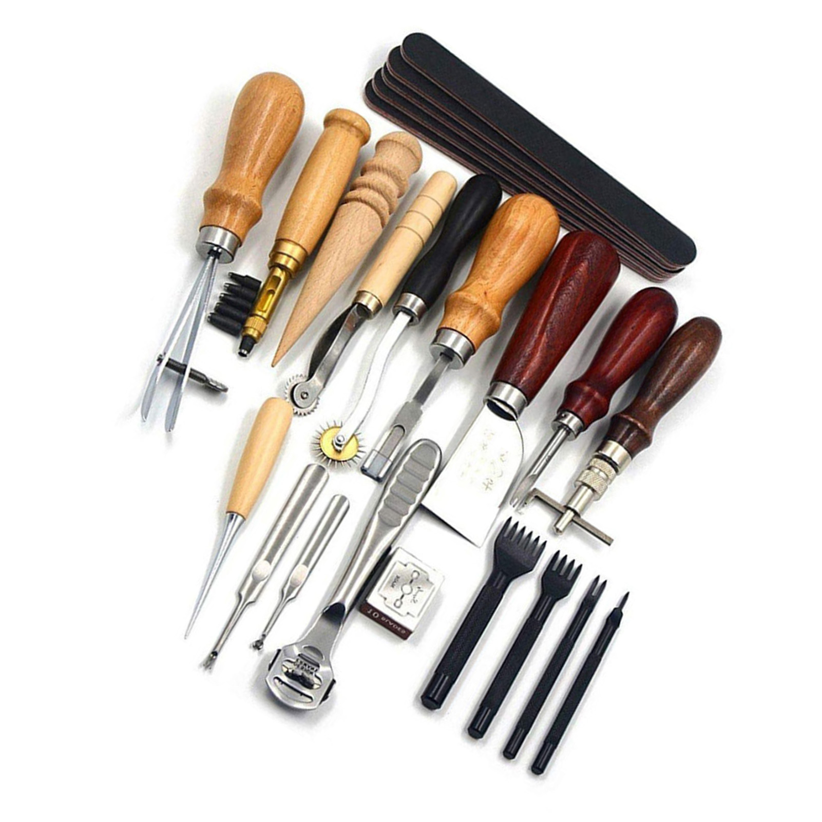 19-teiliges Set Lederhandwerks-lochwerkzeuge, Lederarbeiten, Nähen, Schnitzen, Diy, Handarbeit, Nutenzieher