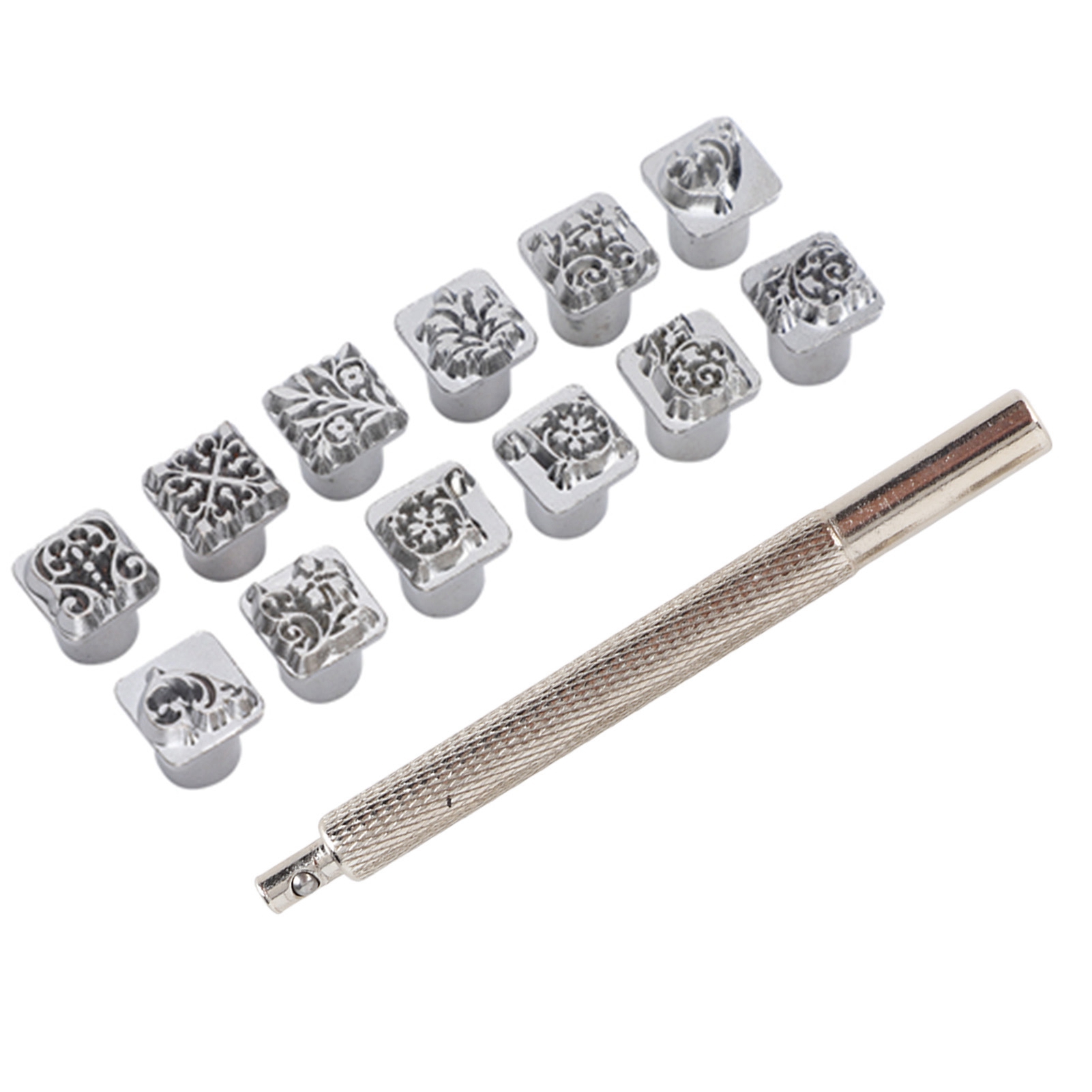 12-teiliges Stempelset Mit Blumenmotiven Aus Der Tang-dynastie, Diy-stempel Für Pflanzlich Gegerbtes Leder, 1 Griff