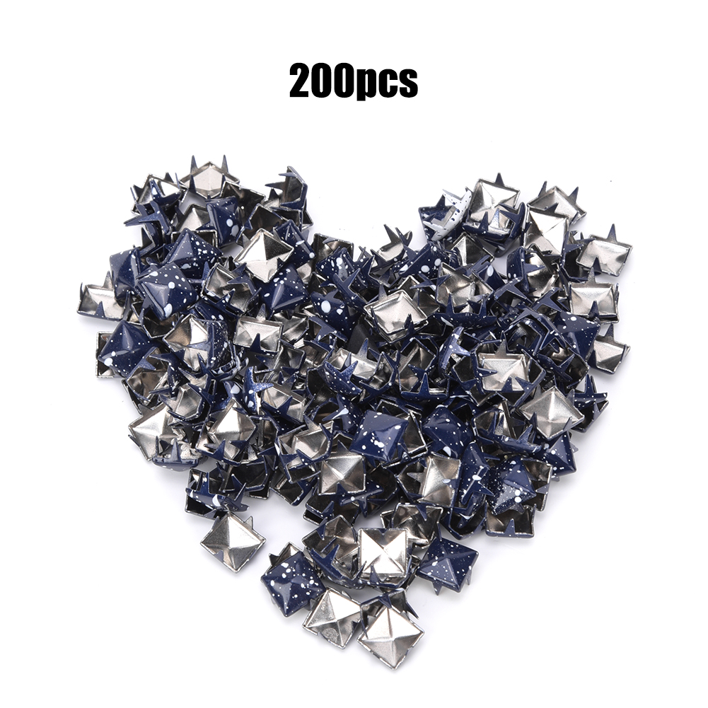 200 Stück Quadratische Metallnieten, Stilvolles Diy-zubehör Für Schuhe, Taschen, Hüte, Dekoration, 9 Mm, Tiefblaue Unterseite, Weiße Punkte