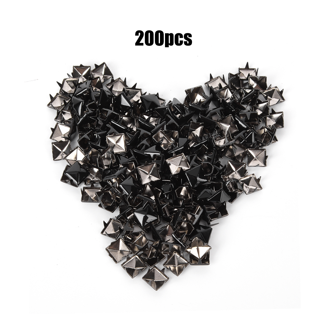 200 Stück Quadratische Metallnieten, 9 Mm, Glänzend Schwarz, Für Stilvolle Diy-schuh-, Taschen- Und Hutdekorationen