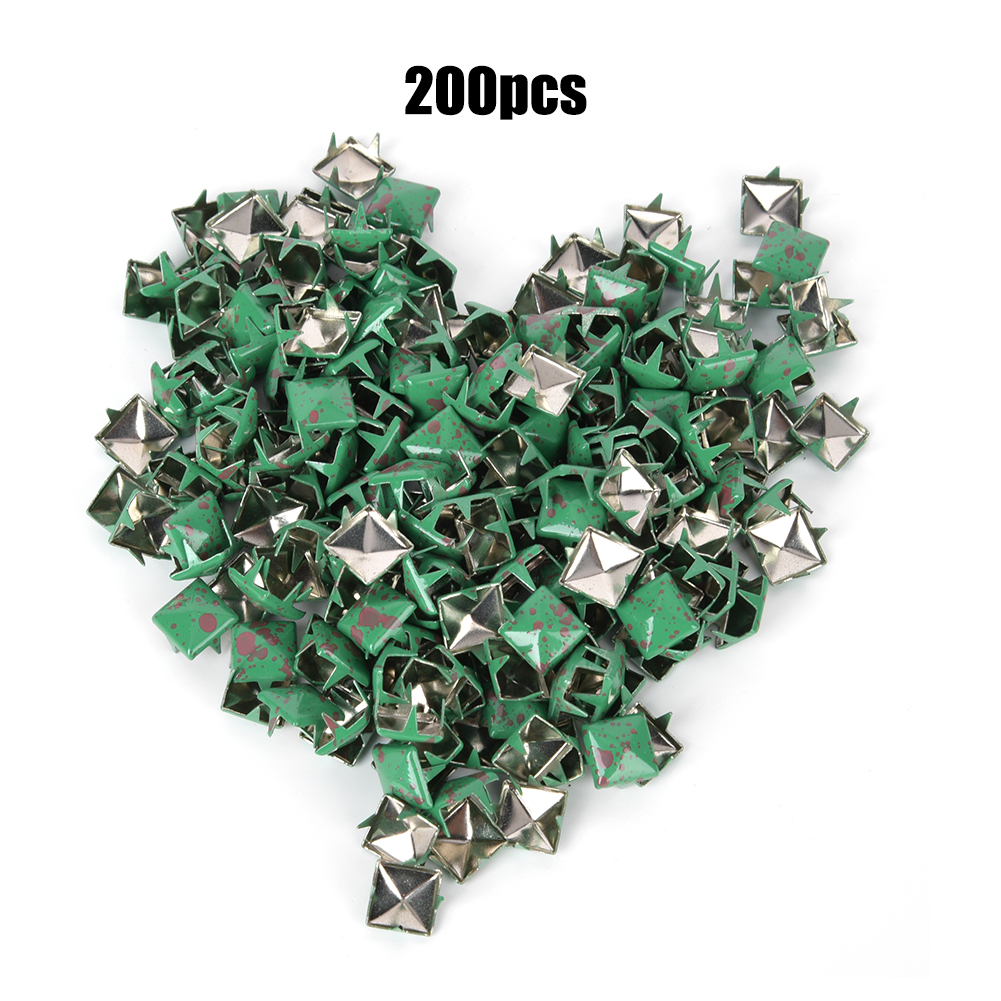 200 Stück Quadratische Metallnieten, Stilvolles Diy-zubehör Für Schuhe, Taschen, Hüte, Dekoration, 9 Mm, Grüne Unterseite, Roter Punkt