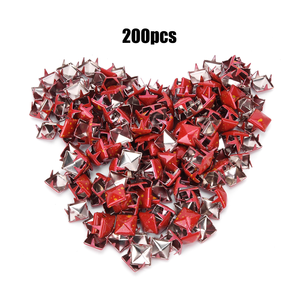 200 Stück Quadratische Metallnieten, Stilvolles Diy-zubehör Für Schuhe, Taschen, Hüte, Dekoration, 9 Mm, Rote Unterseite, Gelber Punkt