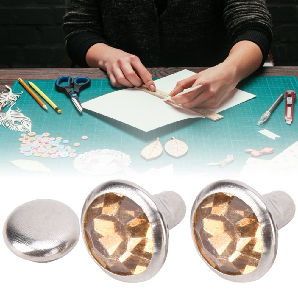 50 Sets Strassnieten, Kristall-diamantnieten, Lederhandwerk, Taschen, Kleidung, Dekoration, 8 Mm, Silberrand, Gelber Diamant