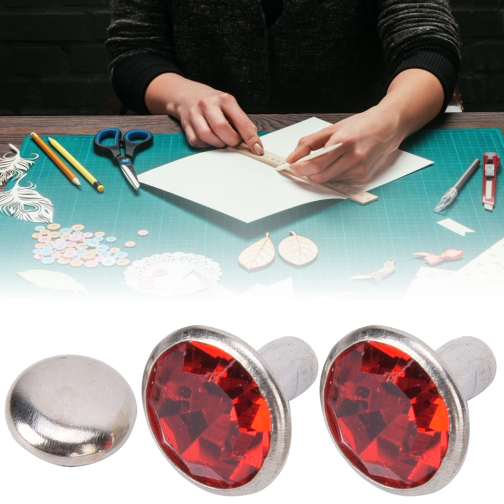 50 Sets Strassnieten, Kristall-diamantnieten, Lederhandwerk, Taschen, Kleidung, Dekoration, 8 Mm, Silberner Rand, Roter Diamant