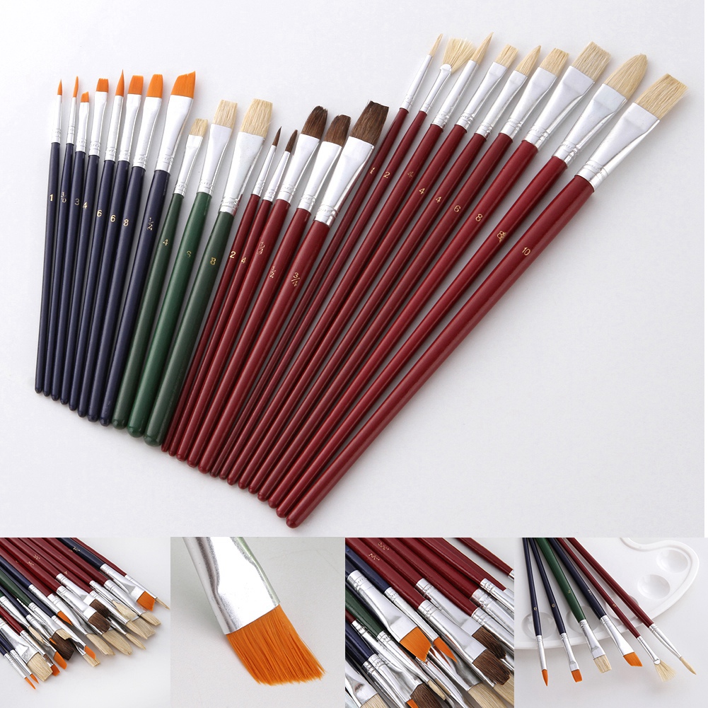 25-teiliges Set Gouache- Und Ölmalpinsel Mit Holzgriff Und Nylonborsten