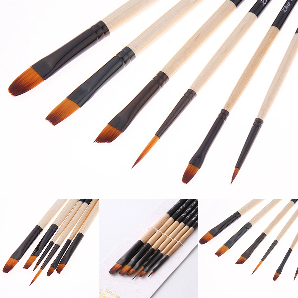 6-teiliges Set Gouache-pinsel Mit Holzgriff Und Nylonborsten, Aquarell- Und Ölmalpinsel, Malwerkzeuge