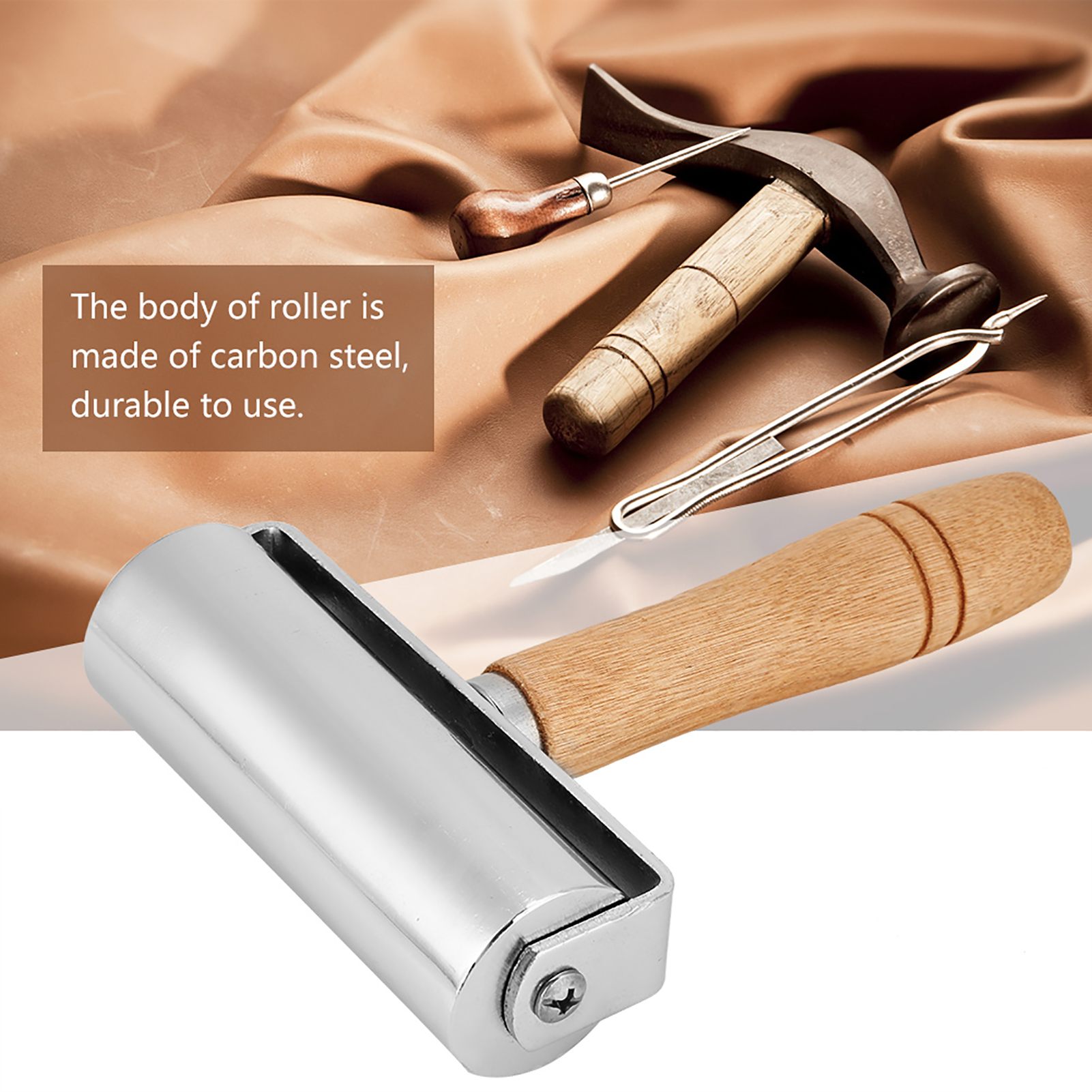 Handgefertigtes Werkzeug Zum Rollen Von Leder Mit Holzgriff Aus Kohlenstoffstahl (10 Cm)