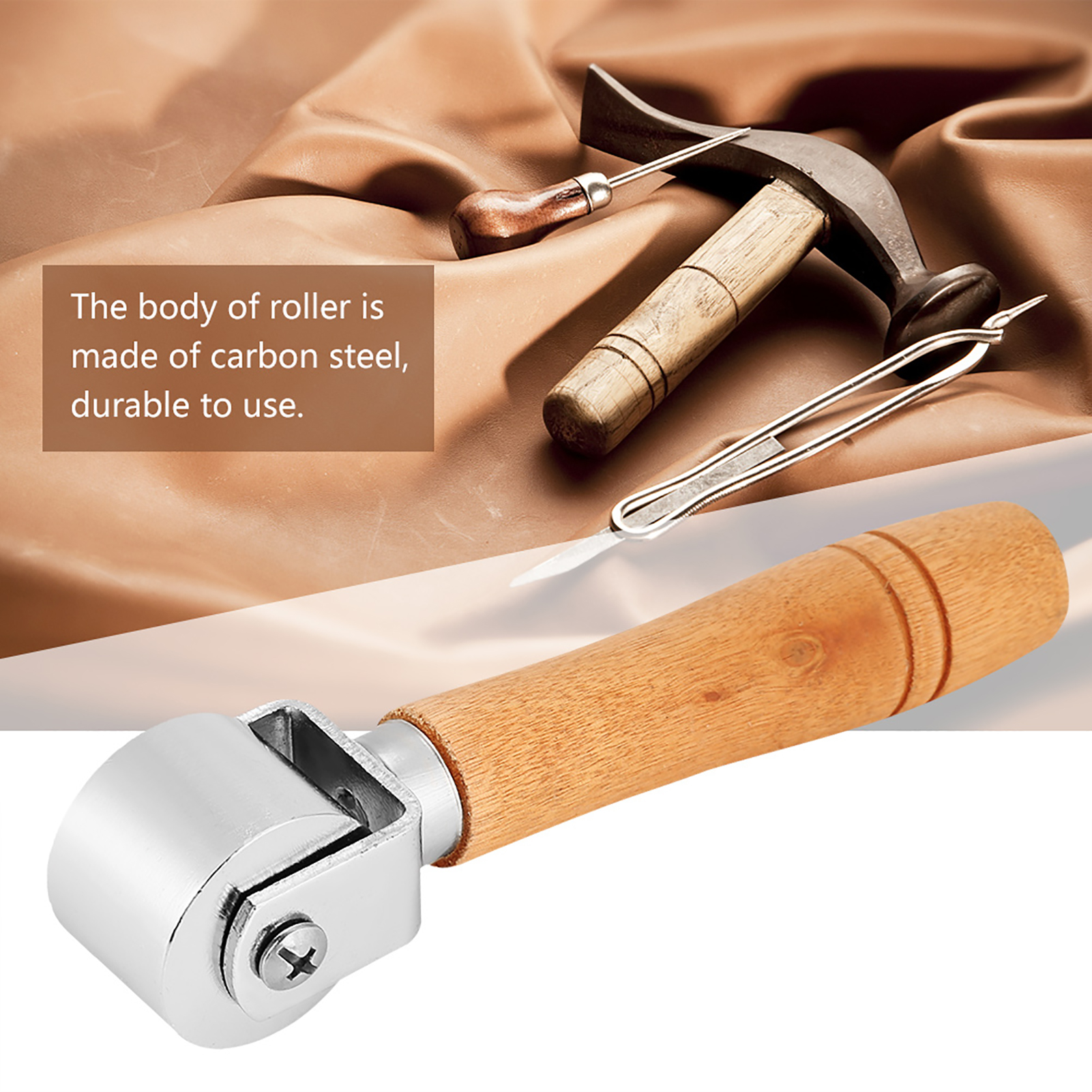 Handgefertigtes Werkzeug Zum Rollen Von Leder Mit Holzgriff Aus Kohlenstoffstahl (2,6 Cm)