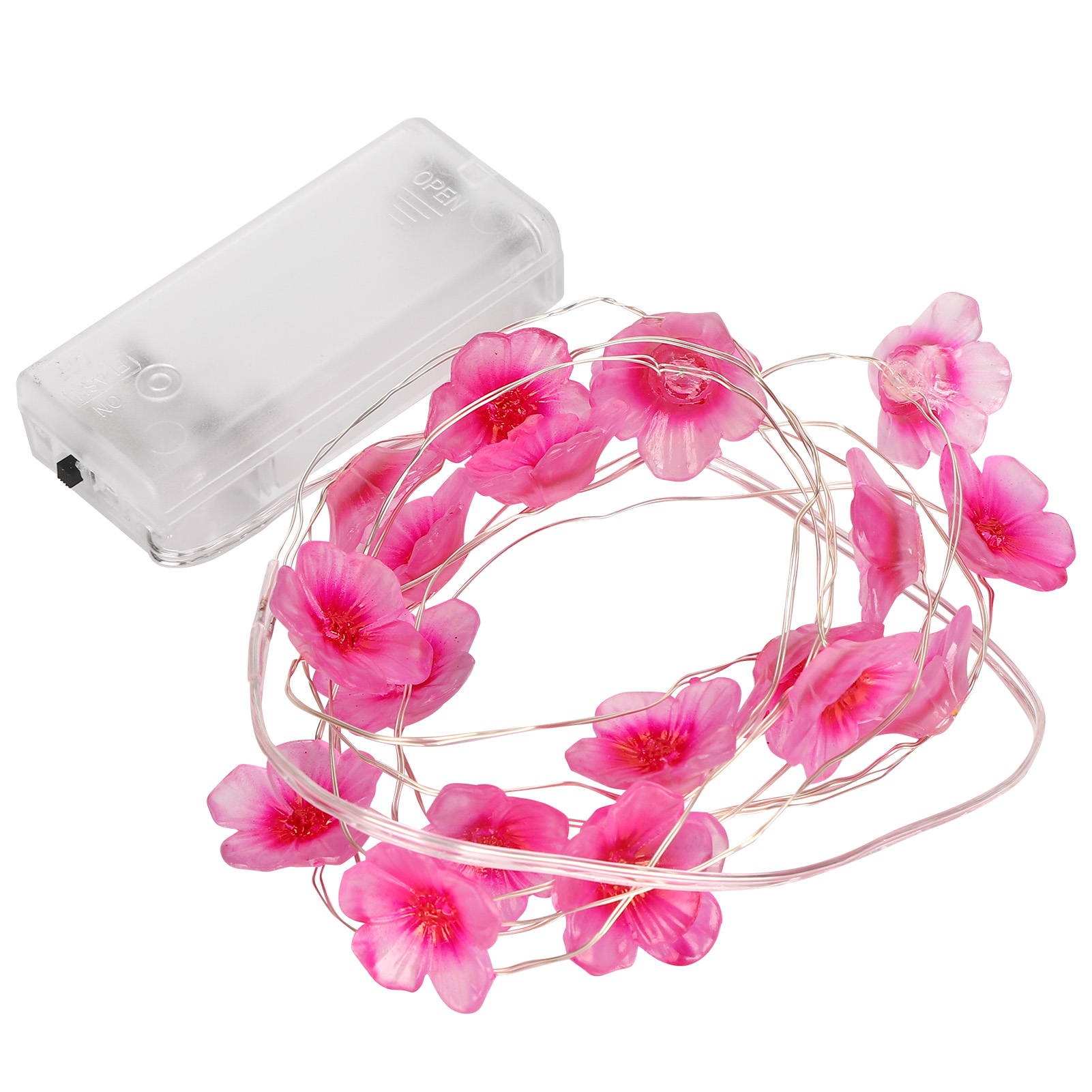 Lichterkette Mit Rosaroten Led-blumen, Ausziehbar, Aus Kunststoff, Für Den Außenbereich