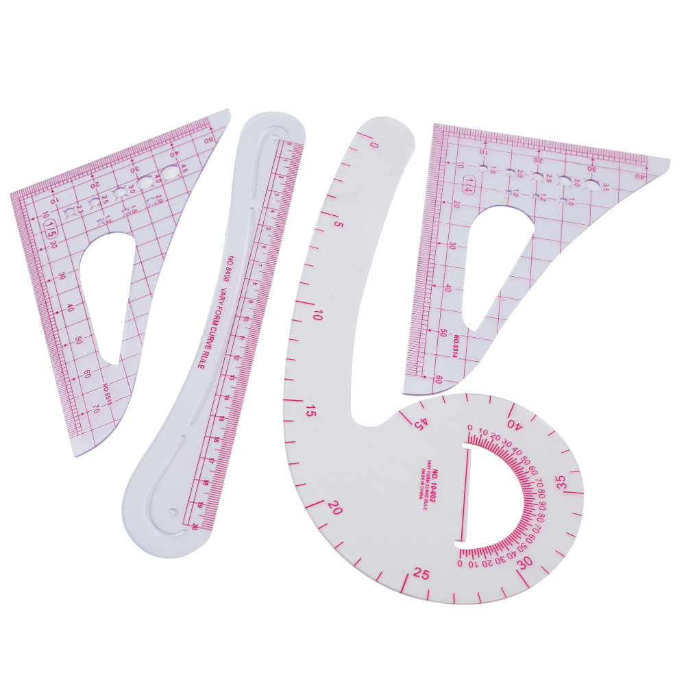 4-teiliges Kurvenlineal-set Aus Kunststoff, Näh-gradierungs- Und Korrekturwerkzeug, Multifunktional, Für Bekleidungsdesign