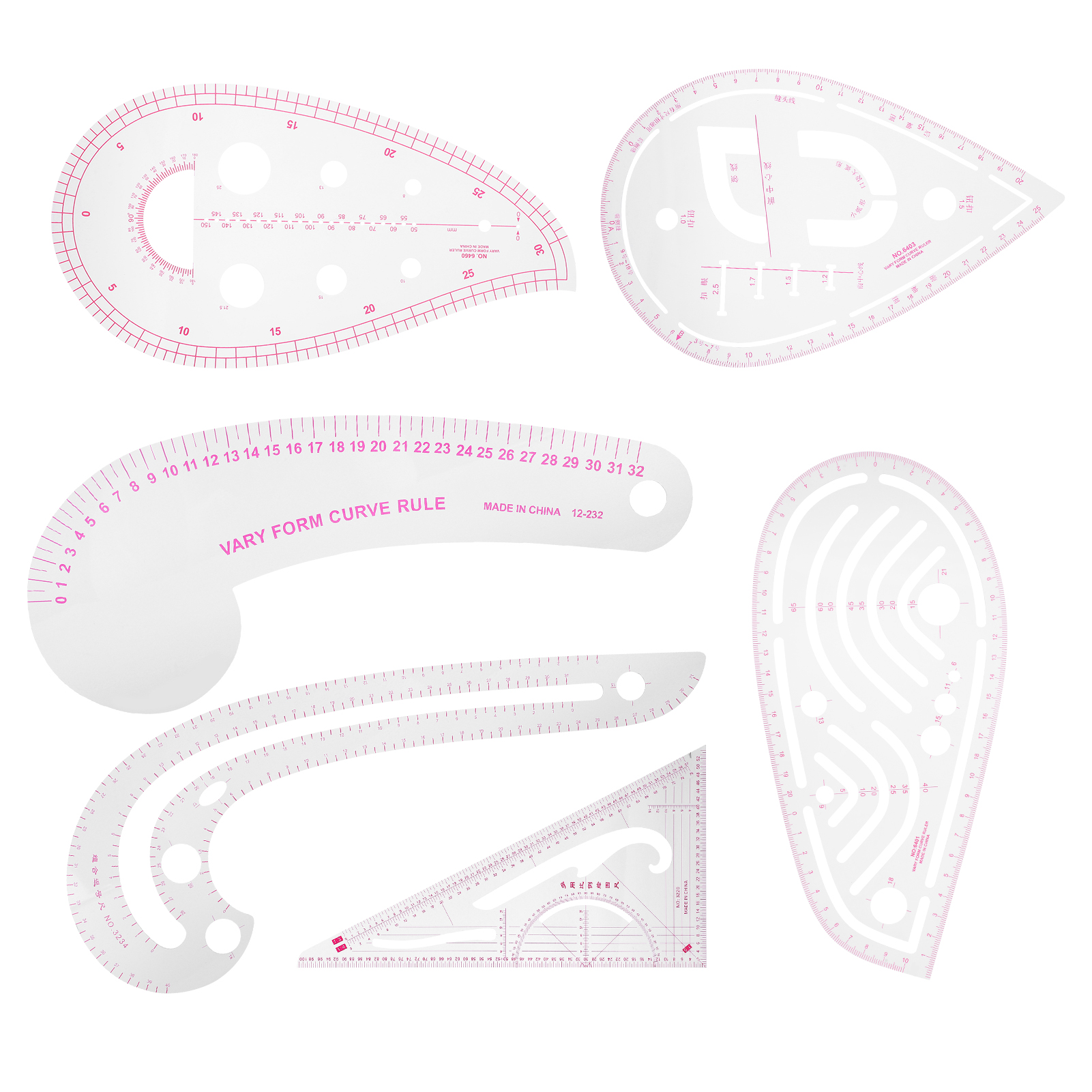 6-teiliges Kurvenlineal-set, Multifunktional, Aus Kunststoff, Für Verschiedene Formen, Näharbeiten, Gradierung, Korrekturlesen Und Bekleidungsdesigns