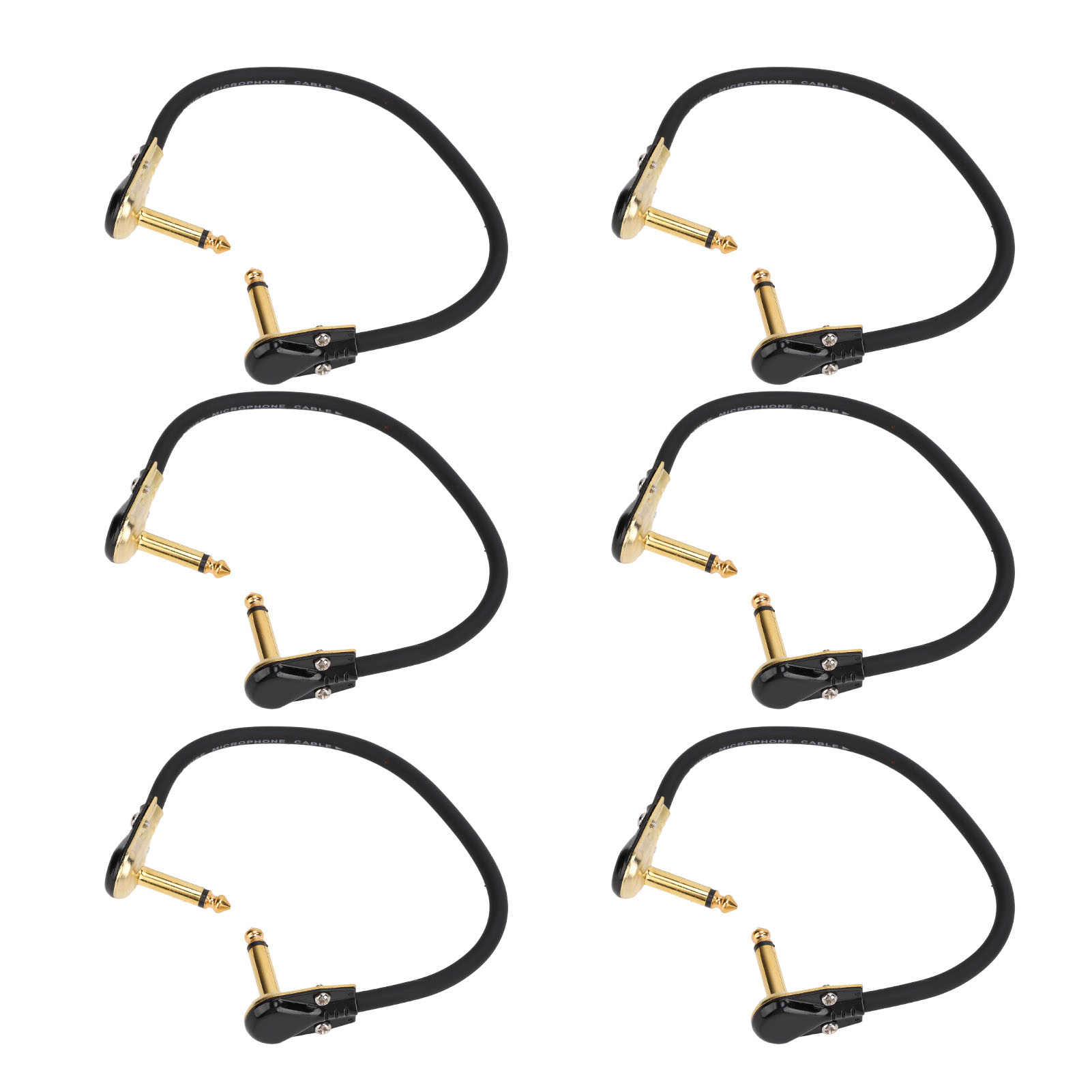 6er-pack Effektkabel Für E-gitarren, 6,35-mm-klinkenstecker, Rechtwinklig, 30 Cm, Flacher Stecker, Goldfarben