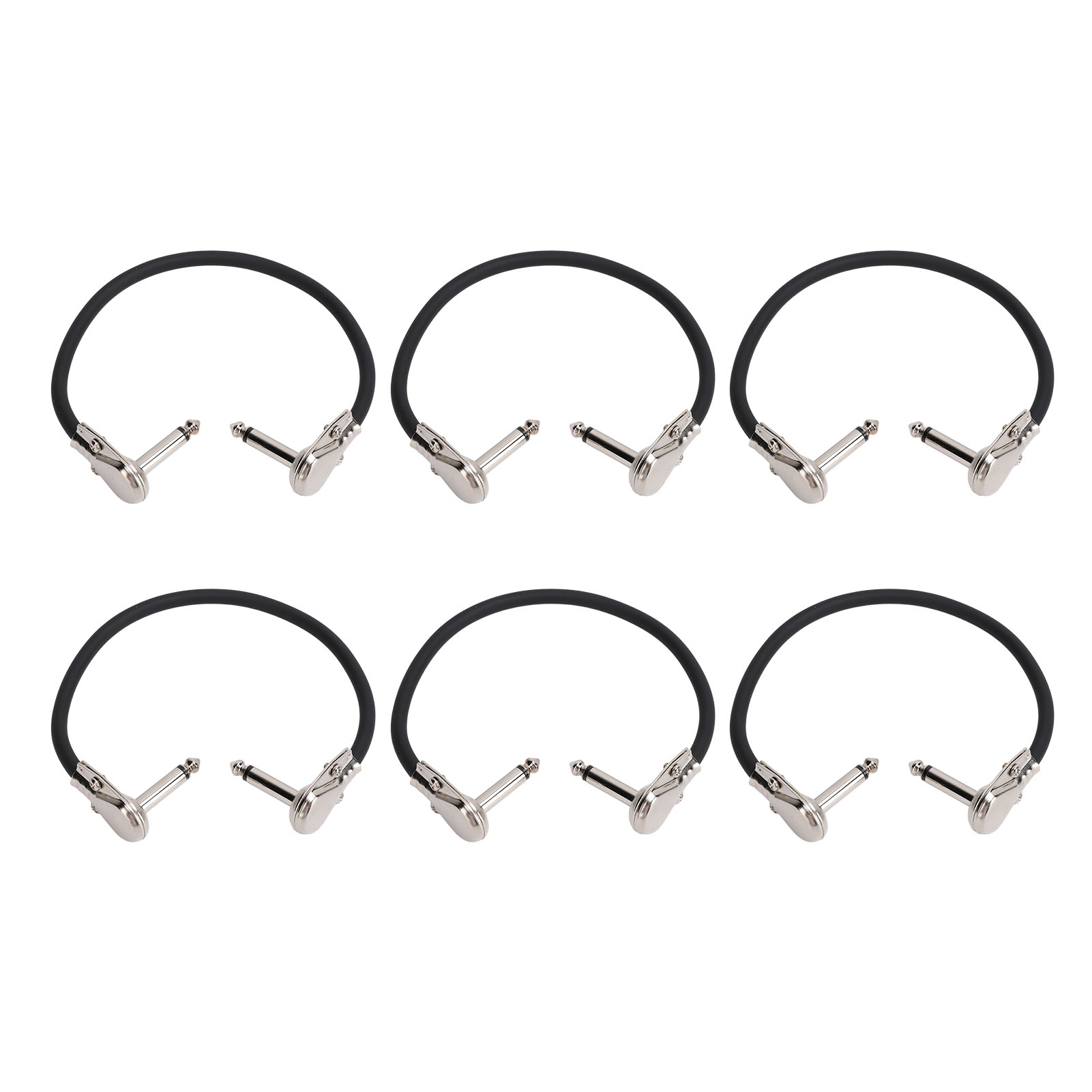 6er-pack Effektkabel Für E-gitarren, 6,35-mm-klinkenstecker, Rechtwinklig, 30 Cm, Flacher Stecker, Silberfarben