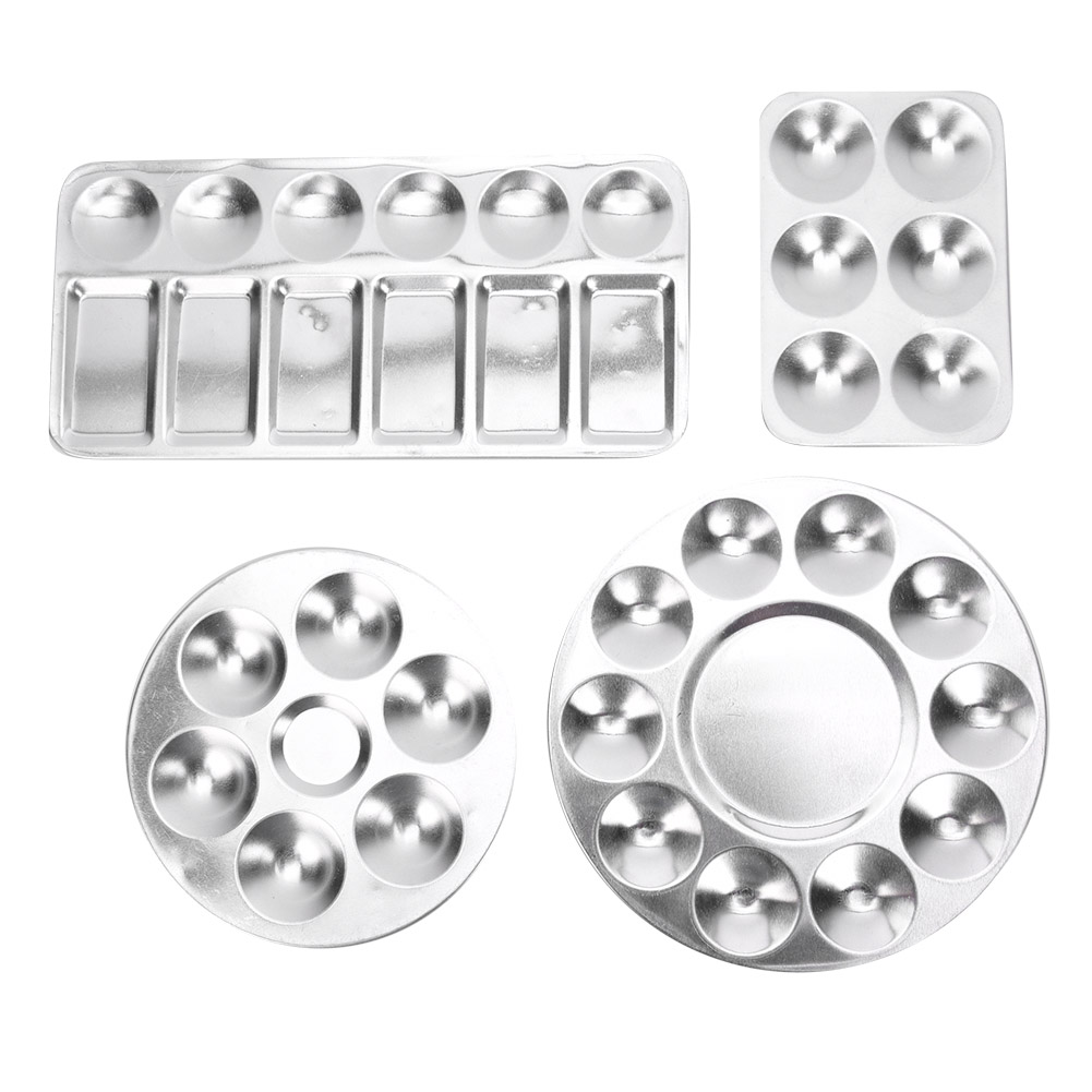 4-teiliges Aluminium-farbpaletten-set Mit 6 Oder 10 Löchern Für Acryl-, Gouache- Und Aquarellfarben (chinesische Malerei)