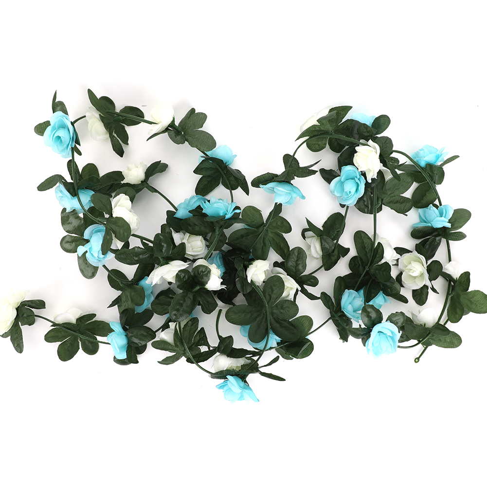 Künstliche Rosenblüten-rankenstoff Mit Grünen Blättern, Dekoration Für Zuhause, Hochzeit Und Garten, Hängeaccessoires (blau-weiß)