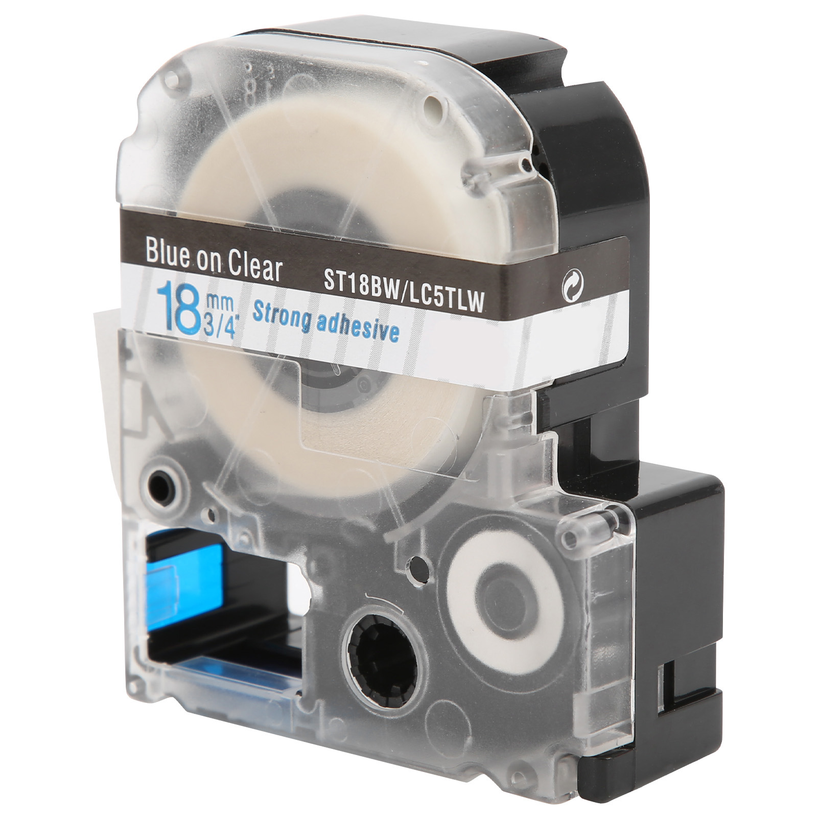 Etikettenband 18 Mm Pet, Wasserfest, Für Epson Etikettendrucker/kingjim Etikettenmaschine (blaue Schrift Auf Transparentem Hintergrund)