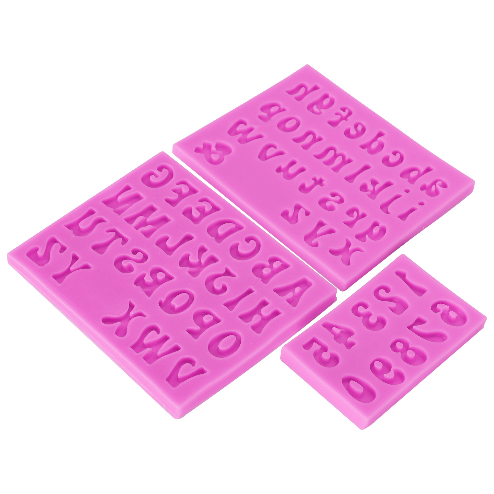 3-teiliges Alphanumerisches Silikonform-set Zur Herstellung Von Groß- Und Kleinbuchstaben Für Diy-kuchen, Ton, Schokolade Und Rosa
