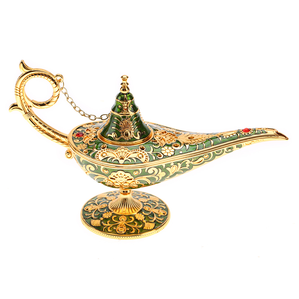 Geschnitzte, Hohle Legendenlampe Aus Metall, Hohle Aladdin-zaubergeist-licht-wunschtopf-dekoration (grün)