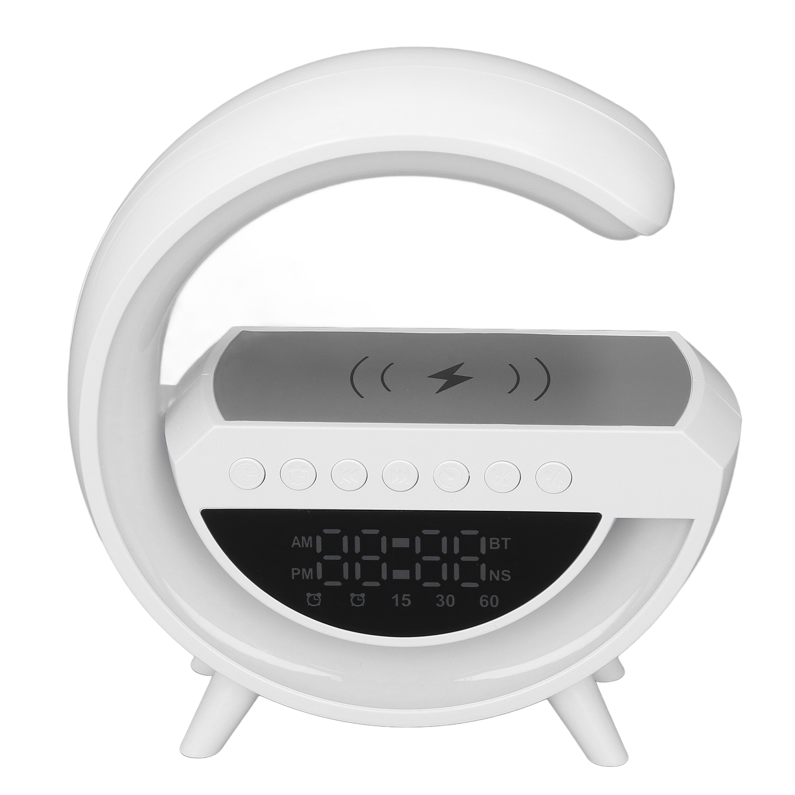 Bluetooth-lautsprecher Mit Ambientebeleuchtung, Kabelloses Ladegerät In G-form, Nachtlichtlampe Mit Uhrfunktion