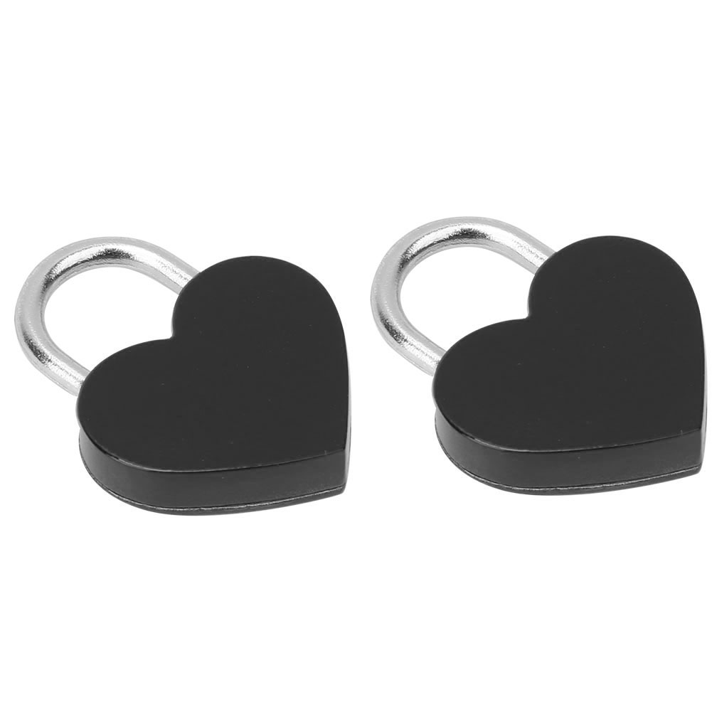 2 Sets Herzschloss Metall Vorhängeschloss, Farbenfroh, Exquisit, Mit Schlüsseln, 30 X 39 Mm, Schwarz