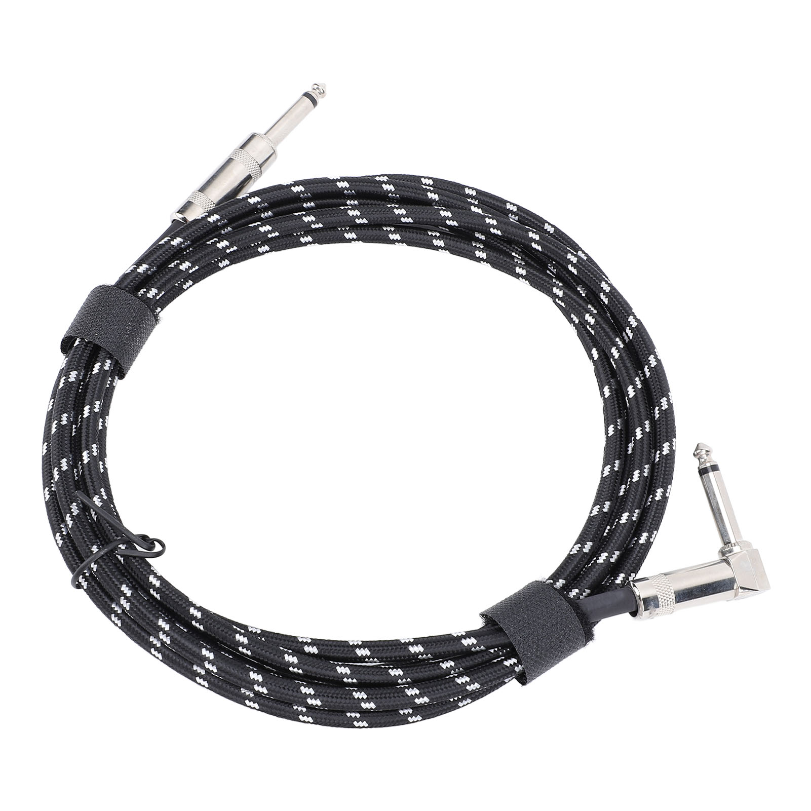 6,5-mm-gitarrenkabel, Winkelstecker Auf Geraden Stecker, Nylonummantelt, Geräuschdämpfend, 3 Meter, Schwarze Linie, Weißer Punkt