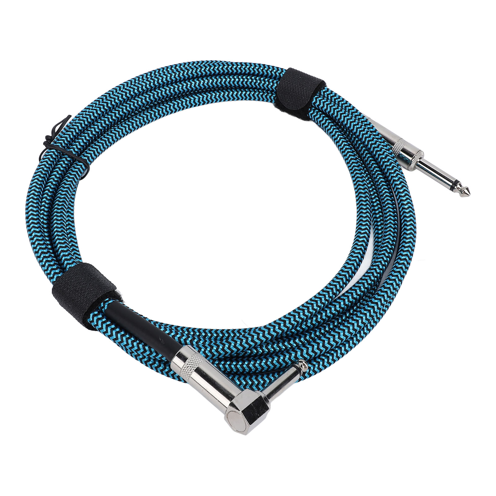 6,5-mm-gitarrenkabel, Winkelstecker Auf Geraden Stecker, Nylonummantelt, Geräuschdämpfend, 3 Meter, Blaue Linie, Schwarzer Punkt