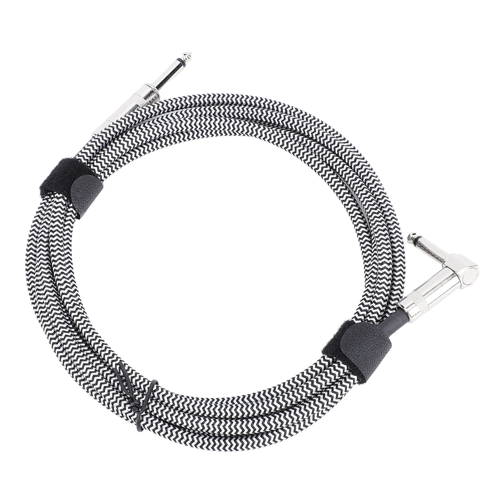 6,5-mm-gitarrenkabel, Winkelstecker Auf Geraden Stecker, Nylonummantelt, Geräuschdämpfend, 3 Meter, Weiße Linie, Schwarzer Punkt