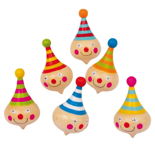 Small Foot - Wooden Spinning Top Clown 6pcs.