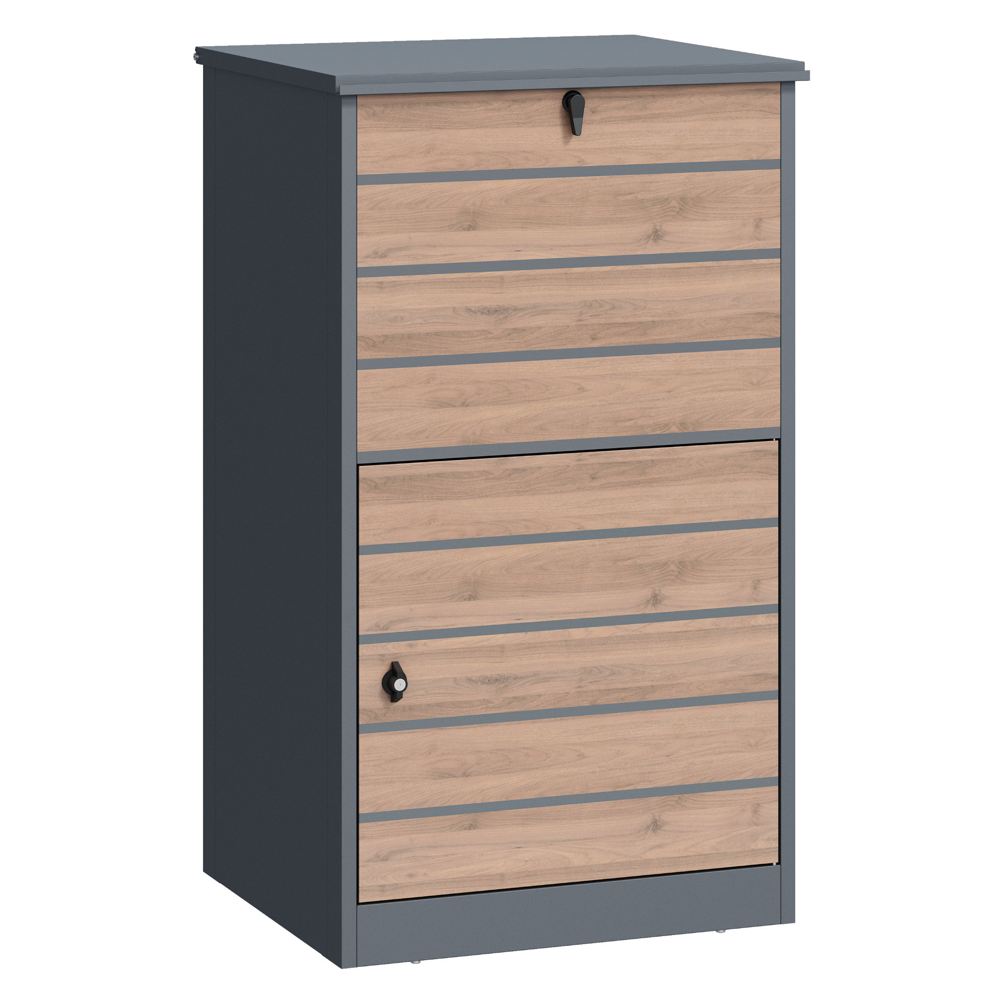 Zelsius Paketbox, Walnuss, Anthrazit Ral 7016, Pulverbeschichteter Stahl, Mit Rückholsperre