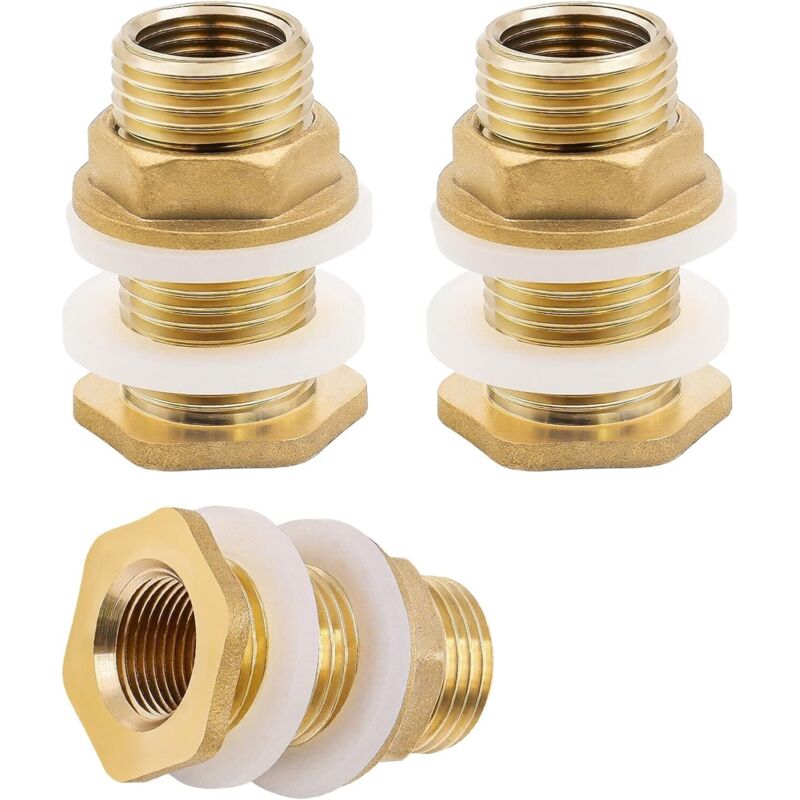 Set Mit 3 1/2"-tankverschraubungen – Messing-tankdurchführungen Für Wasserhähne, Tanks Und Bewässerung, Mit Wasserdichtung – Inhhub