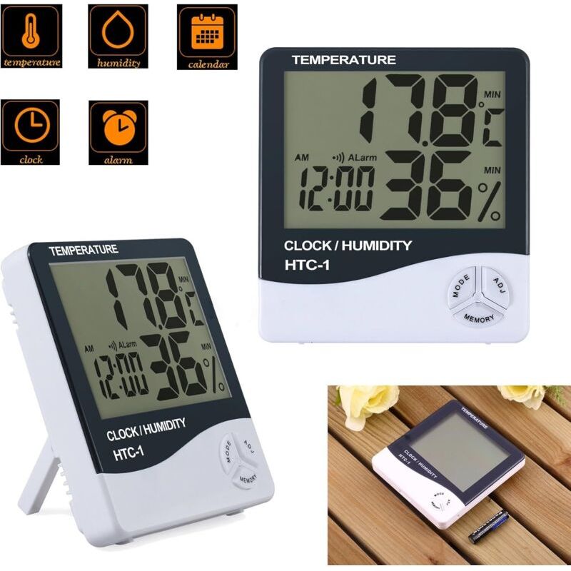Digitales Lcd-hygrometer Mit Thermometer, Luftbefeuchter Und Uhr Für Den Innenbereich, -50 °c Bis +70 °c, 10 % Bis 99 % Relative Luftfeuchtigkeit