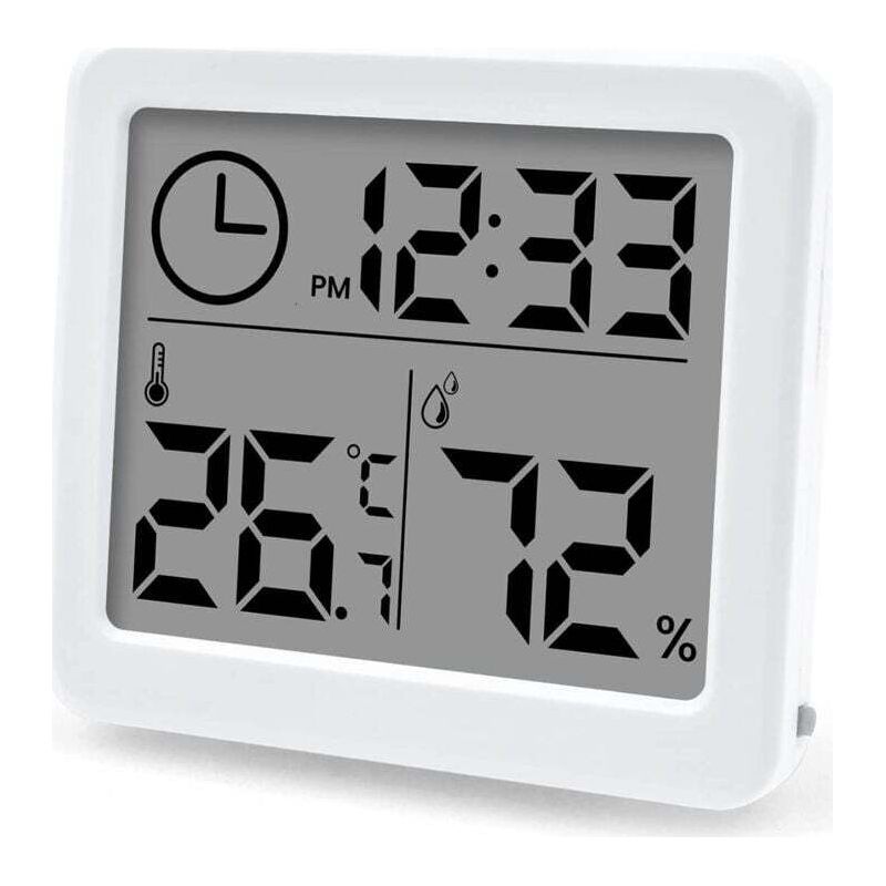Hochpräzises Lcd-thermometer-hygrometer Mit Anzeige Der Luftfeuchtigkeit In Innenräumen, Zeitanzeige Und Thermometer Für Den Einsatz Im Büro Und Gewächshaus (batterie Im Lieferumfang Enthalten)