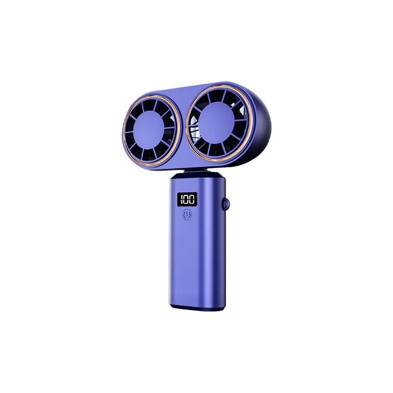 Tragbarer, Per Usb Aufladbarer Ventilator, Zwei Lüfter, Digitalanzeige, Akku, Königsblau