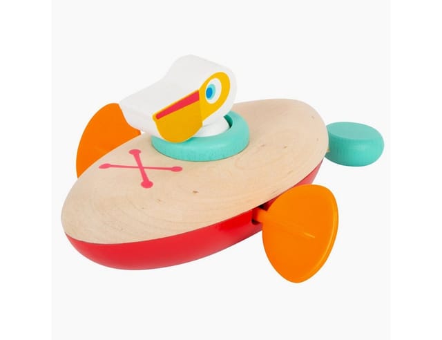 Small Foot - Bath Toys Wooden Canoe Pelican Wind U