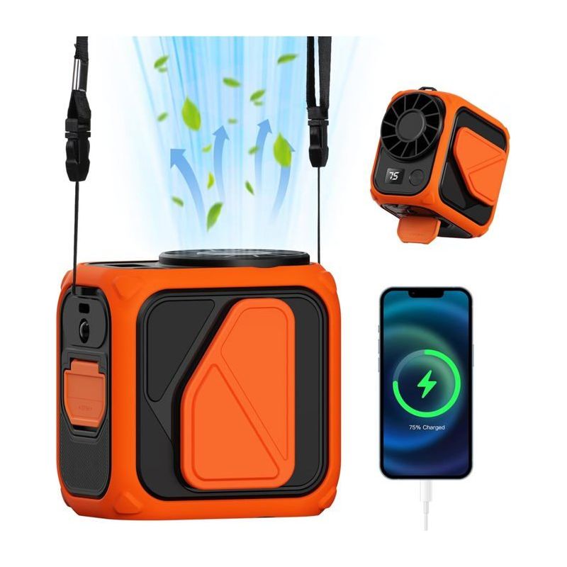 Mini-clip-ventilator Mit Licht, 4 Geschwindigkeitsstufen, Tragbar, Freihändig, Um Den Hals Zu Tragen, 5000 Mah